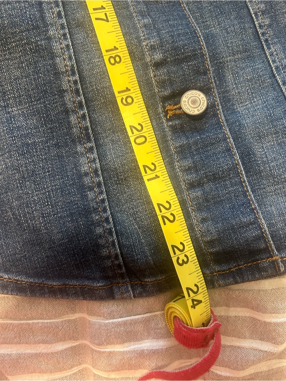 Chico's Blue Denim Jean Jacket with Puff Sleeves - Picture 12 of 12